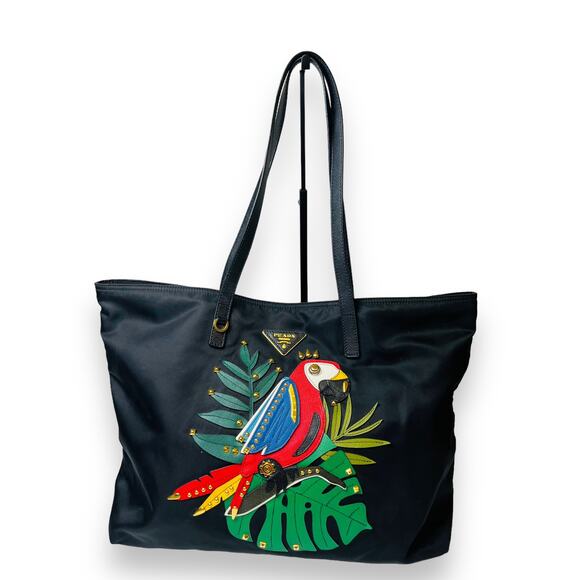 PRADA Black Nylon Tessuto Medium Parrot Tote Shoulder Bag - Picture 2 of 10
